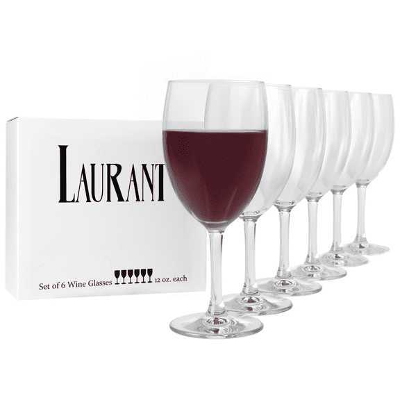 Laurant Crystal Clear Hard Plastic Wine Glasses, 12 oz, Set of 6