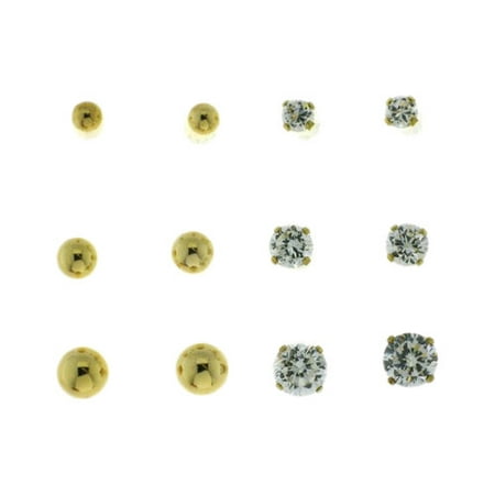 0.4, 0.9, and 1.6 Carat TW CZ Round Stud Earrings and 3, 4, and 5mm Ball 18kt Gold Over Sterling Silver Stud Earrings Set