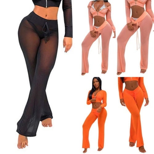 CHRONSTYLE Womens See Through Sheer Mesh Swimsuit Beach Cover up Pant Bikini Bottom Cover Up Trousers