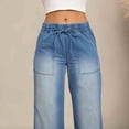 thumbnail image 6 of Women's Casual Straight Leg Wide Leg Denim Pants Trousers Slacks Bottoms Drawstring Elastic Waistband Relaxed Fit Stretchy Solid Color Soft Flowy Casual Daily Lounge Home Streetwear Travel Essentials, 6 of 6