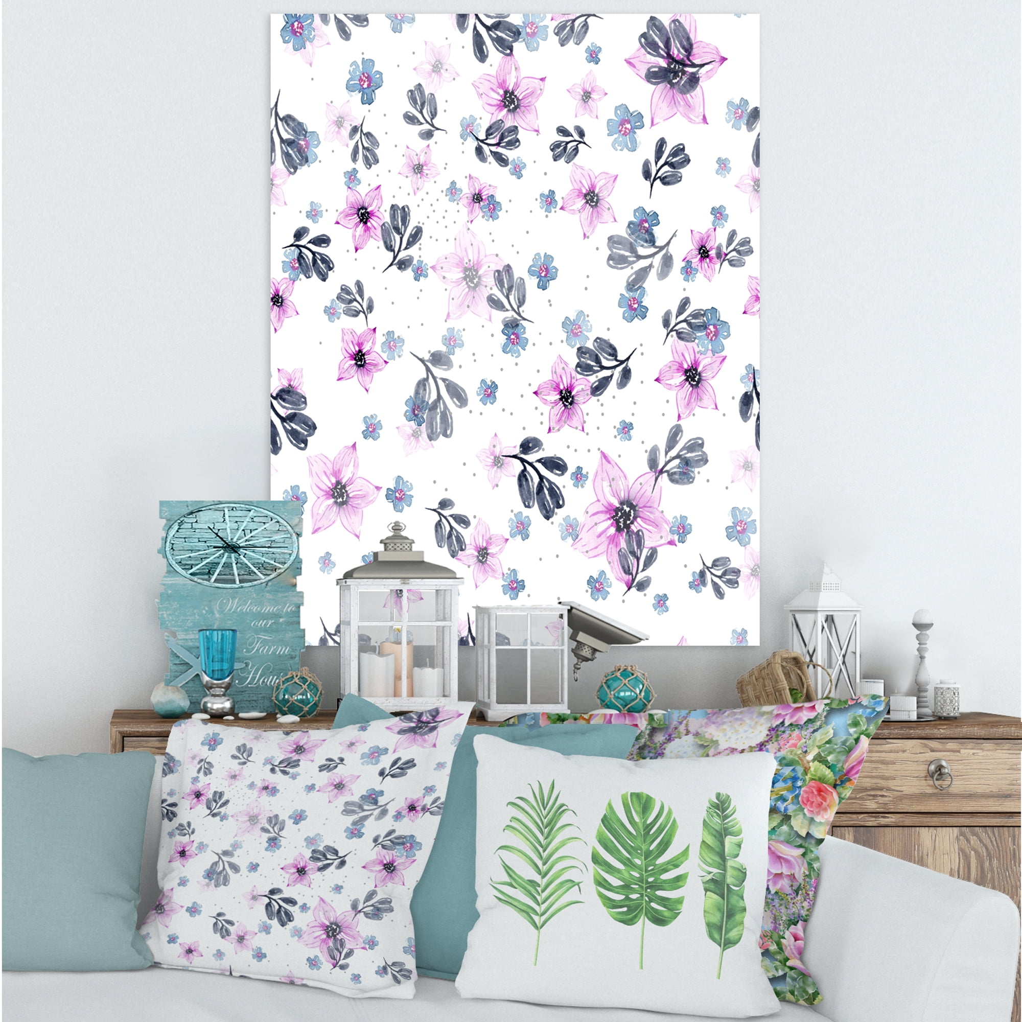 Designart ' Petals and Pink Flowers ' Traditional Canvas Wall Art Print
