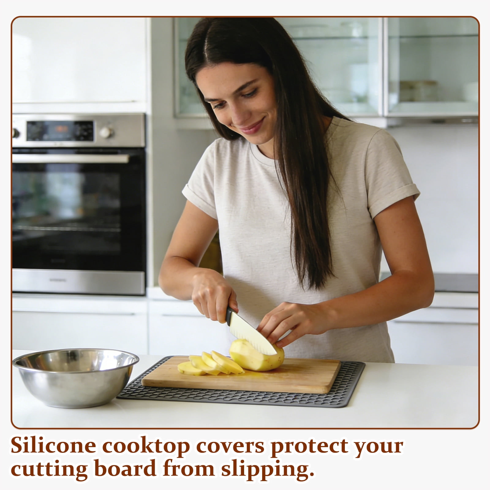 Uxcell 30 x 21 Inch Stove Top Cover for Electric Stove, 1Pcs Silicone Stripe Mat for Glass Top Cover Non-Slip Glass Cooktop Protector for Kitchen Oven Dish Drying Mat, Brown