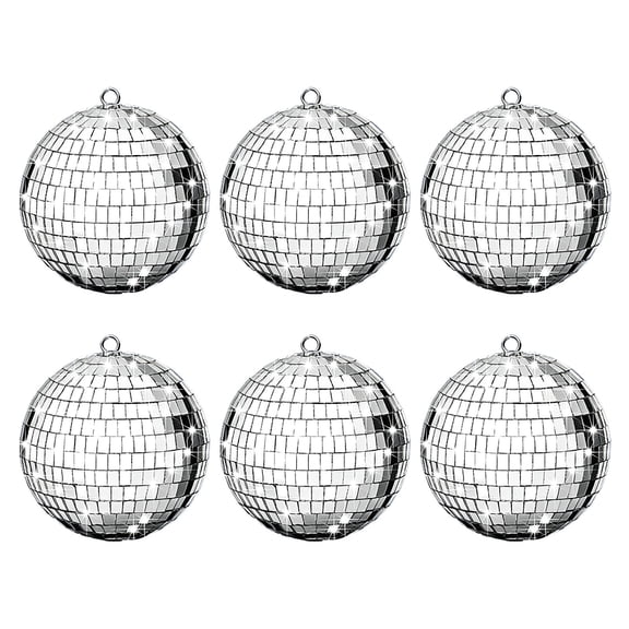 6 Pcs Silver Disco Balls Ornaments, 2.36 in Sturdy Reflective Mirror Party Decor Disco Ball Pendant with Hanging Loop for Wedding Festival Stage Prop