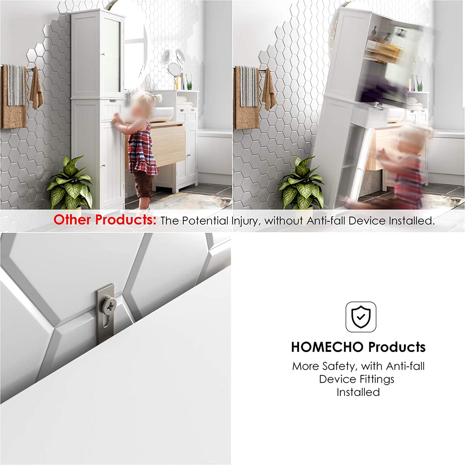 Homfa Bathroom Storage Tower, Narrow Linen Cabinet with Door and Drawers, Tall Bathroom Storage Cabinet for Small Spaces, White
