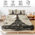 thumbnail image 5 of Twin XL Size Fitted Sheet Set - Paris Tower 2 Piece Bedding Sets 16" Deep Pocket Fitted Sheet with 1 Pillowcases, Vintage Words Beige Grey Brushed Microfiber Hotel Luxury Bed Sheets, 5 of 9