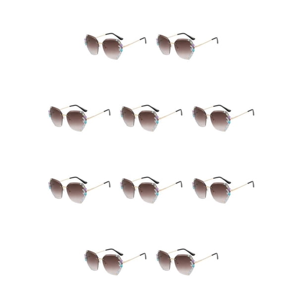 Sonducket PC Gafas de sol sin marco para mujer - Protección 400 Cara ovalada Cara cuadrada Gafas de sol Rhinestone Café Café 10piezas