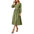 thumbnail image 4 of SAWOBUUN Womens Long Sleeve Dresses High Waist Crewneck Polka Dot A-Line Casual Midi Tshirt Dress with Pockets, 4 of 5