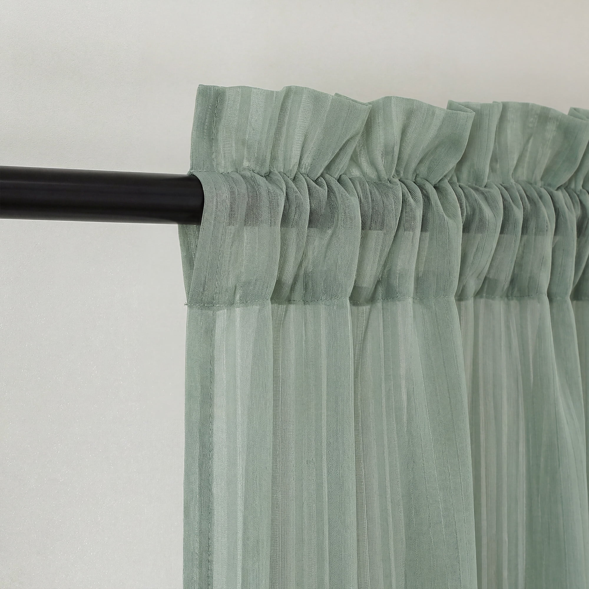 OVZME Luna 108" Sage Green Striped Sheer Curtains 2 Panels - Extra Long Floor Length Drapes for High Ceilings Living Room Patio Doors, Light Filtering Modern Textured, 52"W x 108"L Each