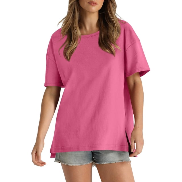 Yuyuzo Women' Oversized T Shirts Short Sleeve Crewneck Summer Basic Tops Solid Color Loose Tees