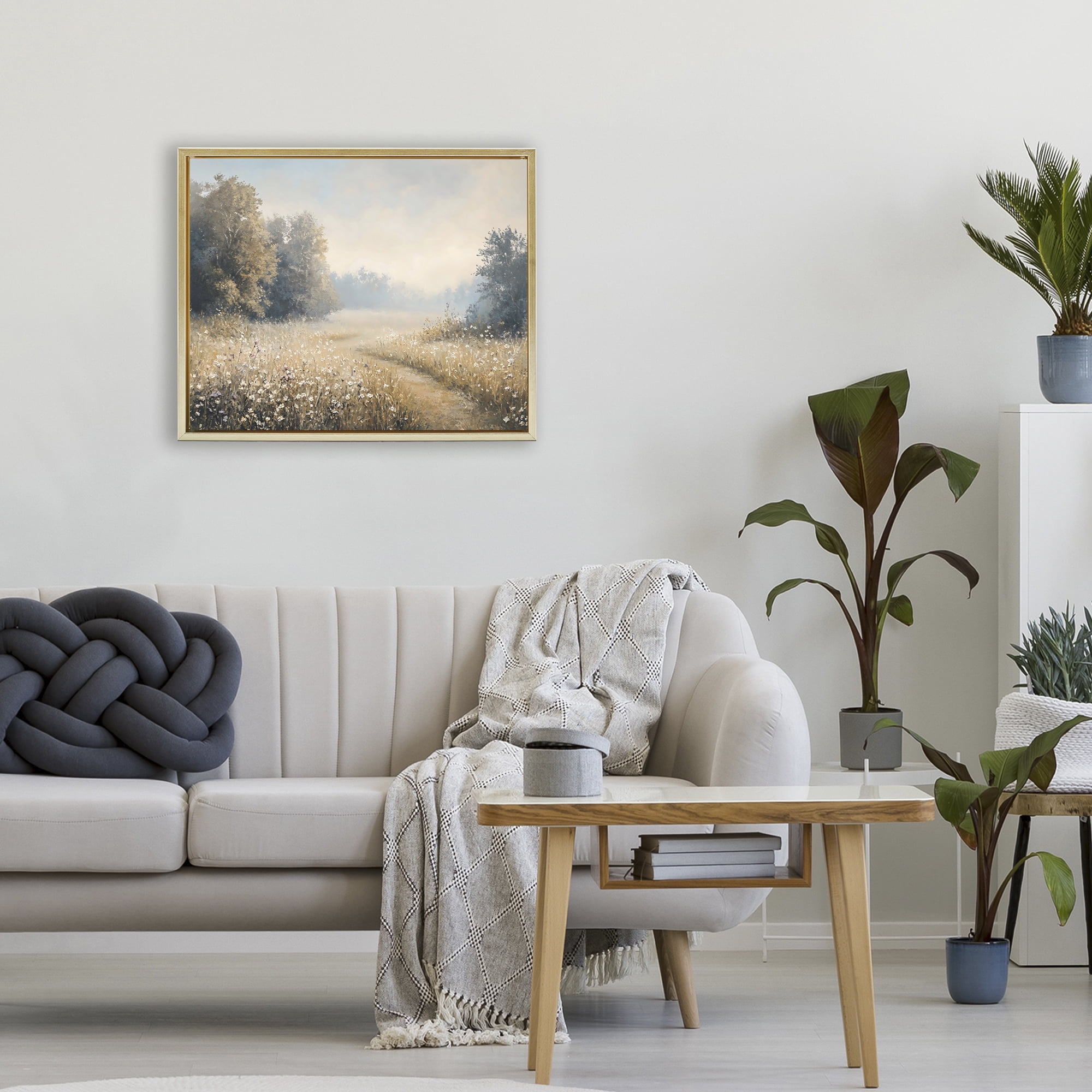 Stupell Industries Wandering Wildflower Path at Dawn Gold Framed Floater Canvas Wall Art, design by Creative Studio