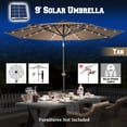 thumbnail image 1 of Sunrise Outdoor Patio 9' Solar LED Lighted Umbrella Market, 8 Aluminium ribs with Tilt and Crank Parasol Table Sunshade Umbrella (Tan), 1 of 5