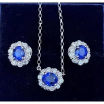 Valentine's Day Gift For Women's Mix Jewelry Set 14K White Gold Plated Lab Created Blue Sapphire 3Ct Oval Cut