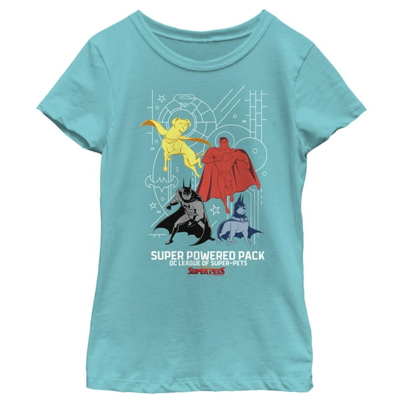Girl's DC League of Super-Pets Chromatic Super Power Pack  Graphic Tee Tahiti Blue Medium