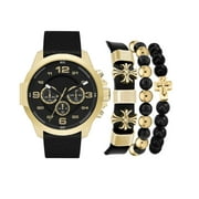 American Exchange Men's Leather Gold Watch & Stackable Set