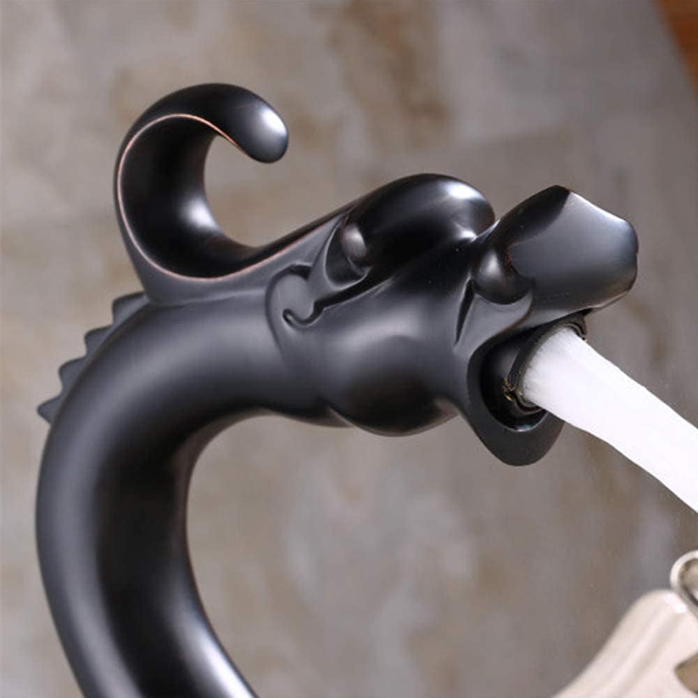 Vanity Oil Rubbed Bronze Dragon-shaped Bathroom Sink Mixer Tap Faucet 2 Handles
