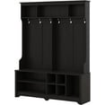 thumbnail image 2 of Wood Entryway Coat Hanger Hall Tree with 5 Hooks 3-in-1 Entryway Coat Rack with 2 Drawers&Shoe Bench Industrial Retro Coat Rack for  Entrance Hallway （59"W x 15.7"D x 80.3"H）, 2 of 6