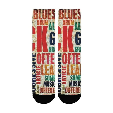 

Music Decor Retro Rock and Roll Symbol Lettering in Grunge Distressed Colors Back Then Sound Music T Women s Custom Socks (Made In USA)