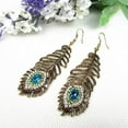 thumbnail image 2 of Opolski Vintage Women Rhinestone Peacock Eye Feather Dangle Hook Earrings Jewelry, 2 of 7