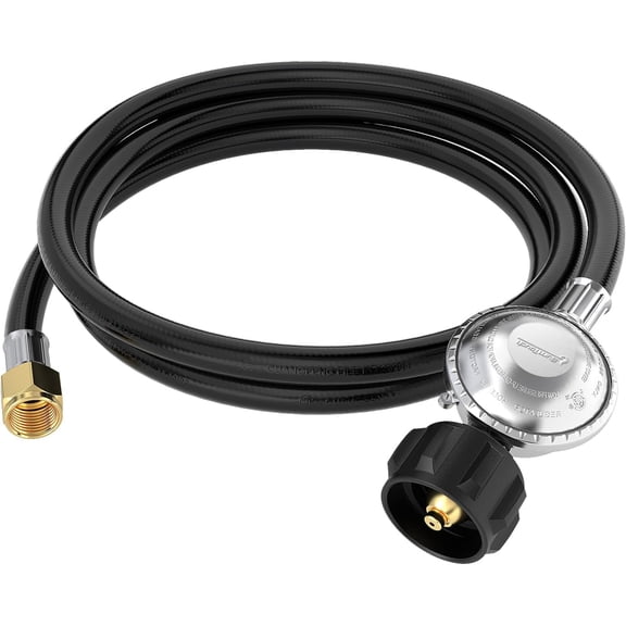 6 Feet Propane Hose with Regulator, Universal Gas Grill Regulator and for 28''/36'' Griddle, Grill, fire pit More, 3/8" Female Flare Most LP Grills