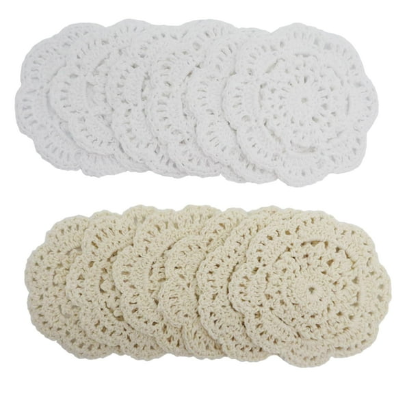 Trianu 12 Pcs Doilies Cloth Lace Crochet Doilies Place Mats 4 inch Round Handmade Cotton Placemats for Cups Coasters Glasses Small Doilies Cloth, Beige White