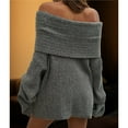 thumbnail image 4 of Women's Off the Shoulder Sweater Oversized Batwing Sleeve Loose Pullover Sweaters Tops Flower Gray S, 4 of 10
