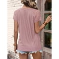 thumbnail image 4 of Blusa de manga corta para mujer, cuello en V, borde de encaje, Color puro, transpirable a la moda para el verano, 4 of 6