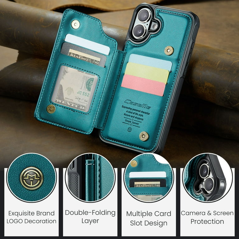 Dteck for iPhone 16 Plus Case with Card Holder, PU Leather