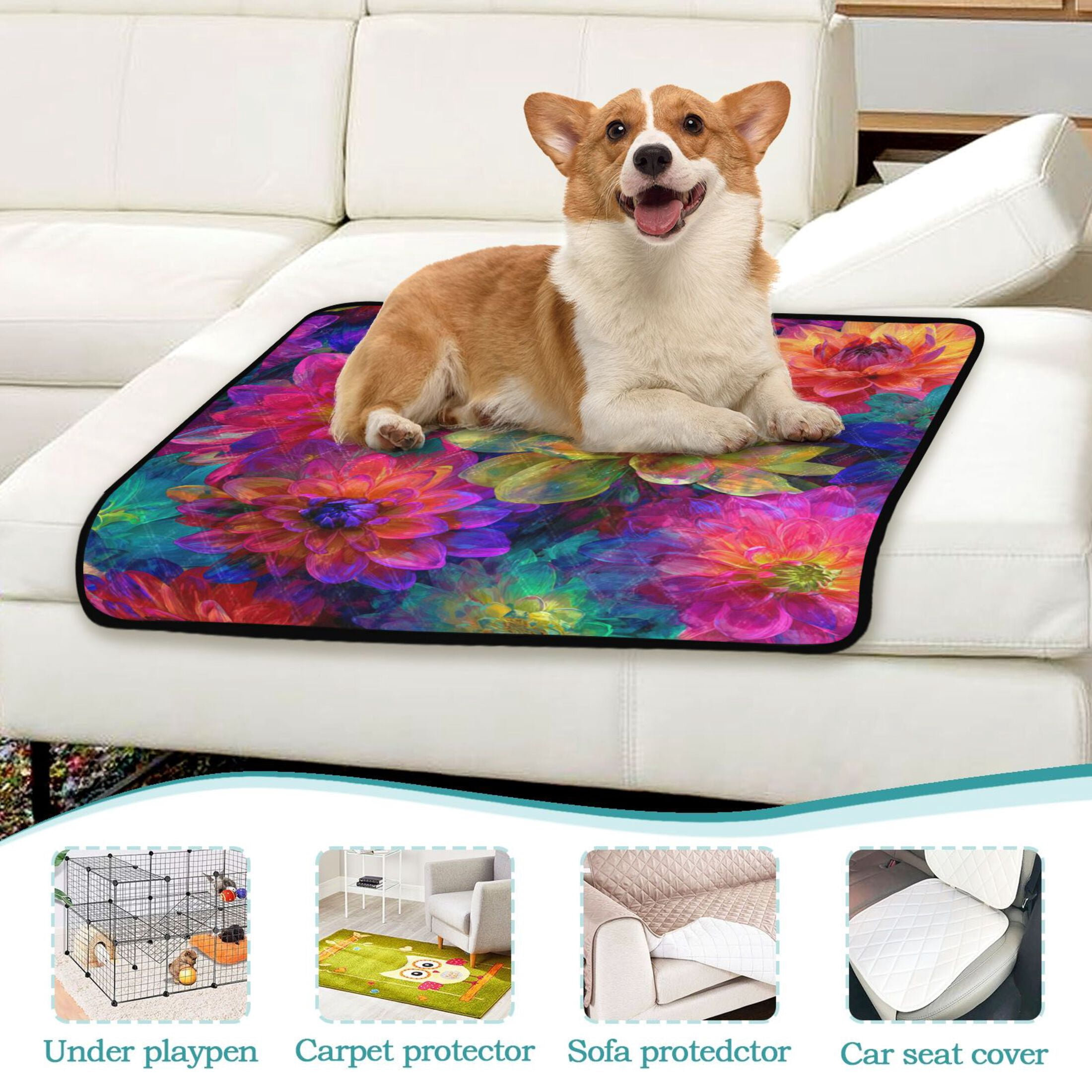 Washable Pet Pee Pads with Super Absorbent Reusable Training Pads for Dogs & Cats Colorful and Bright Floral Pattern