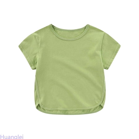 Huanglei Girls Summer Loose Fit Short Sleeve Tee Shirt Casual Comfortable Kids Top Soft Breathable Toddler Blouse Girl Basic T-Shirts 6-7 Years Green