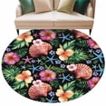 thumbnail image 2 of Summer Shells Round Living Room Rugs 6 ft, Starfish Tropical Flowers Black Background Washable Area Rug with Non-Slip Sturdy Edge Binding Round Carpet for Kitchen Office Bedroom, 2 of 9