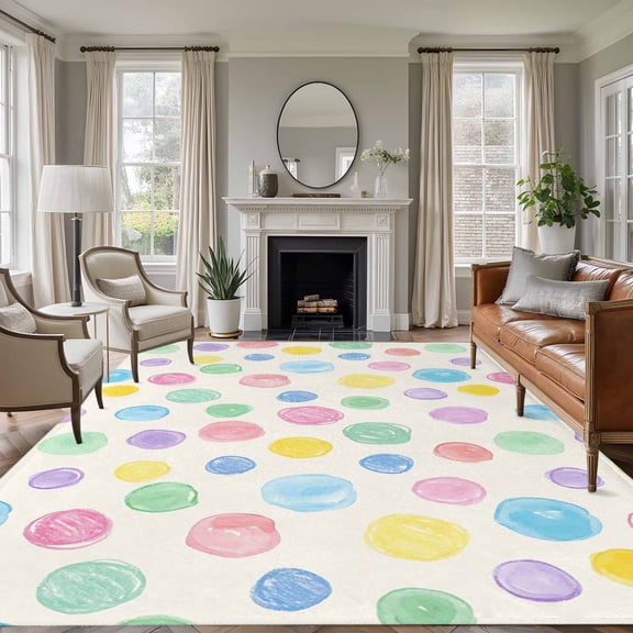 Colorful Polka Dot Area Rugs 8'x10', Small Throw Rugs for Living Room Patio, Watercolor Pink Purple Blue Bubble Abstract Indoor Outdoor Rug Non-Slip Low Pile Carpet Runner Reversible Floor Mats
