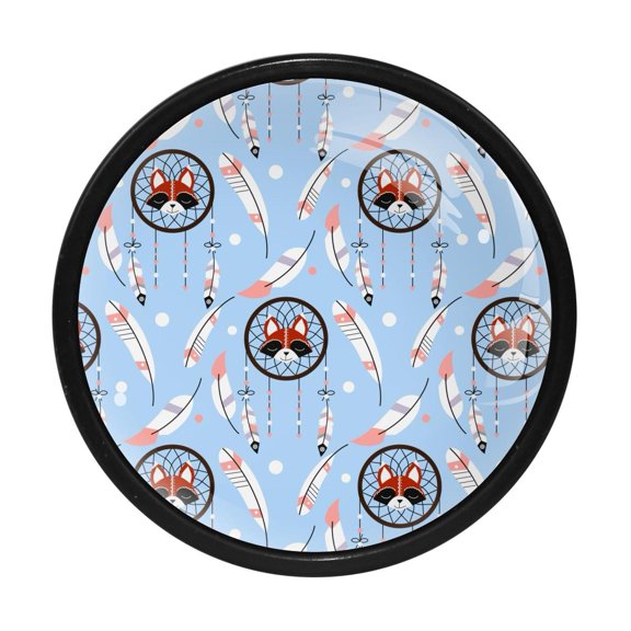 4 Pcs Boho Pattern Knobs for Kitchen Cabinet Cupboard Dresser Bookcase Drawer Pulls Handles Round Home Decor