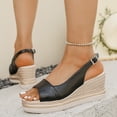 thumbnail image 4 of Rokment Womens Metallic Color Block Platform Wedge Dressy Sandals Vintage Casual Leather Peep Toe Chunky High Heels Slingback Dress Summer Shoes with Adjustable Back Strap for Ladies Black Size 6, 4 of 8