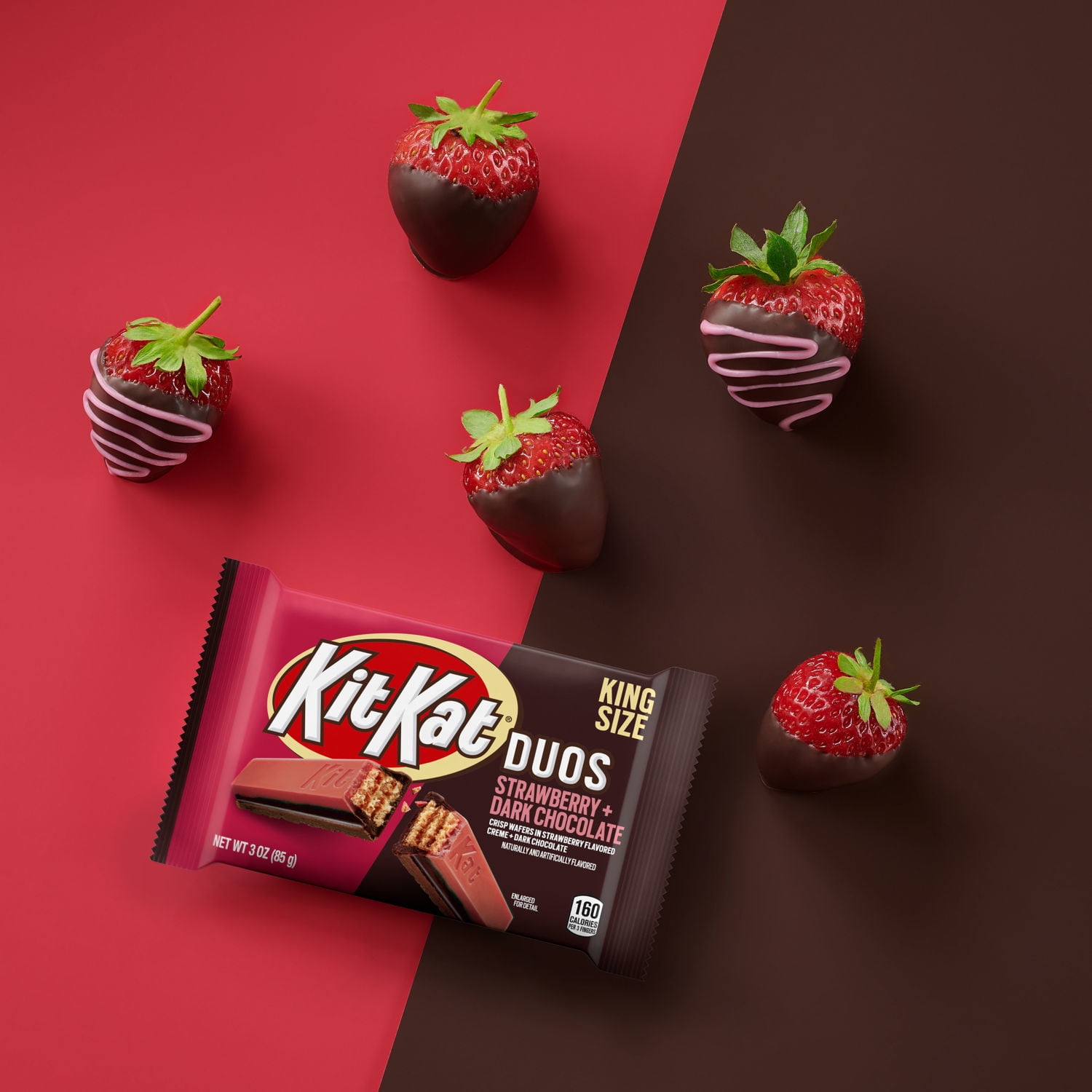 Kit Kat® Duos Strawberry Flavored Creme and Dark Chocolate Wafer King Size Candy, Bar 3 oz