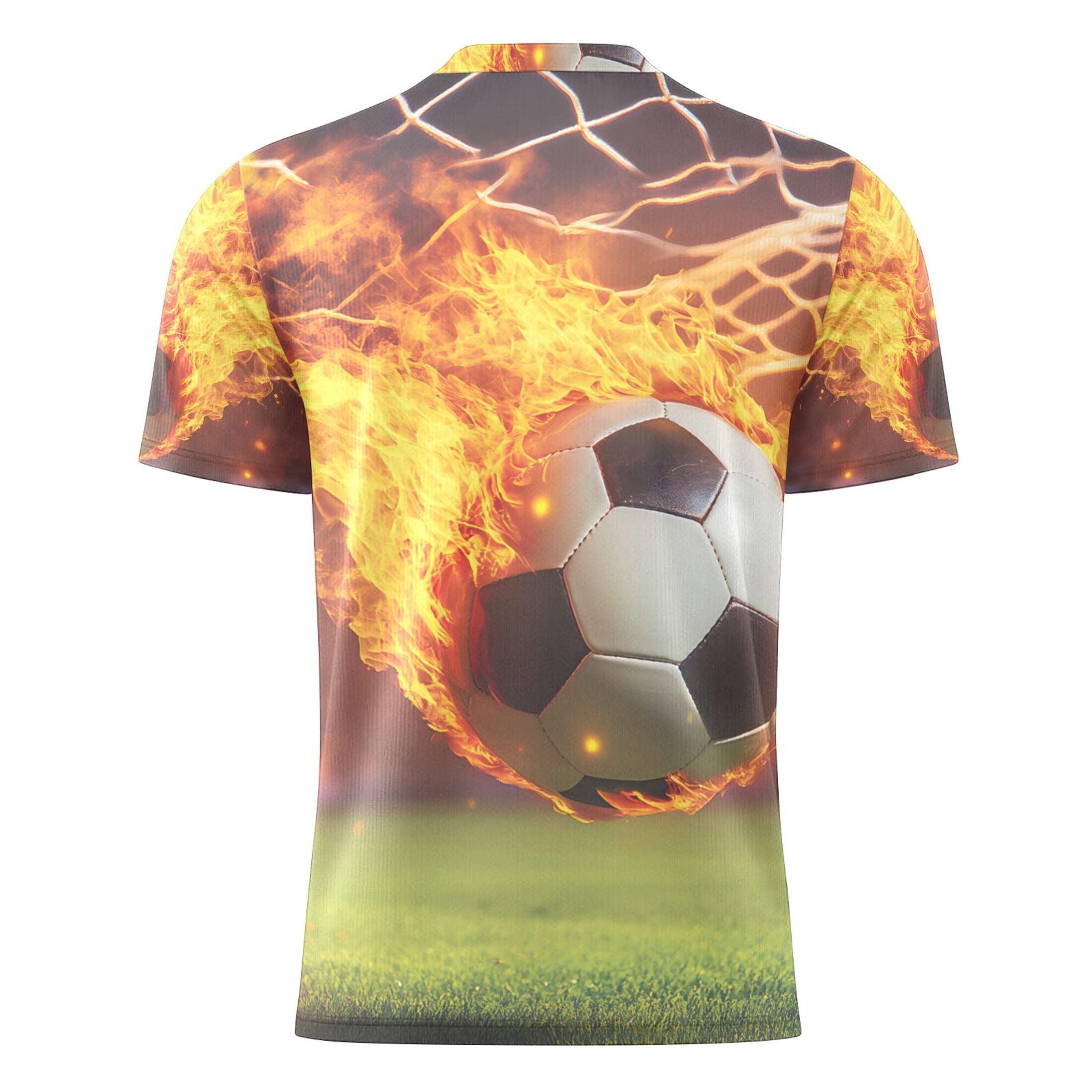 Football Into Net with Flame Men's Sports Jerseys Athletic T-Shirt Football Referee Short Sleeves Shirt S