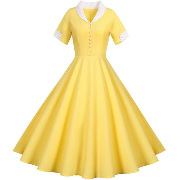 Chbgutlmr 1950s Dress for Women Short Sleeve Lapel Button Midi Dress Casual Vintage Elegant Cocktail Party Dress