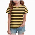 thumbnail image 1 of NIEWTR T-Shirts Classiques à Rayures à Manches Courtes pour Filles T-Shirts d'Été pour Enfants Col Ras du Cou Tendance T-Shirts pour Enfants 5-14 Ans (Jaune, 2-3 Ans), 1 of 4