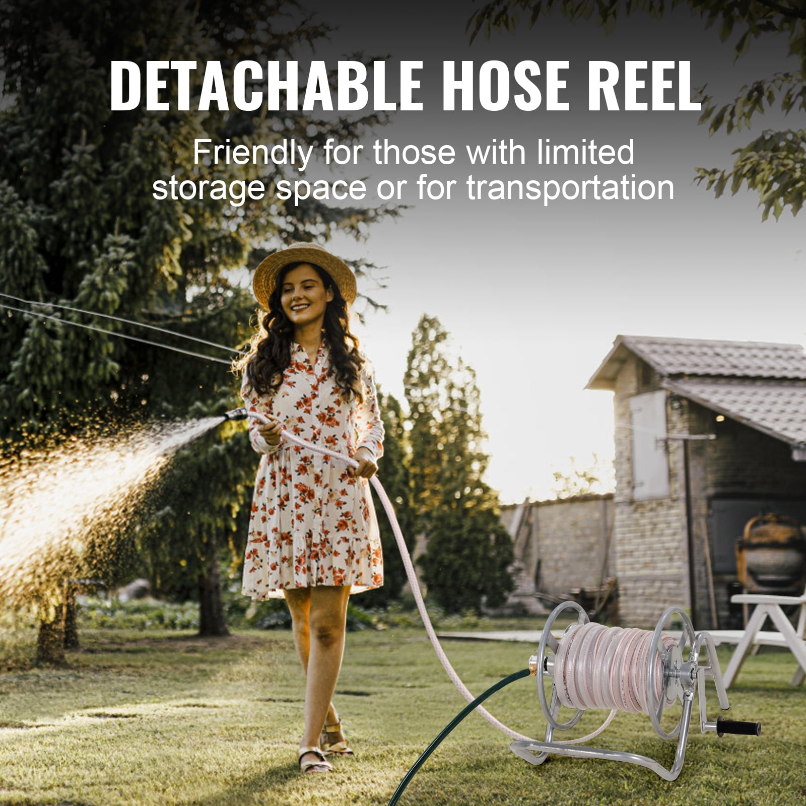 KFFKFF Cart for Hose Reel, Accommodates 200 ft of 5/8’’ Hose (Hose Sold Separately), Portable Garden Water Hose Carts with Wheels, Robust Powder-coated Steel for Outdoor Planting