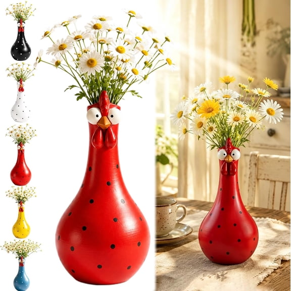 Cheeky Chicken Vase for Flowers, Cheeky Chook Resin Unique Rooster Decor for Fresh or Dried Flowers, Farmhouse Shelves, Tables & Home Gifts