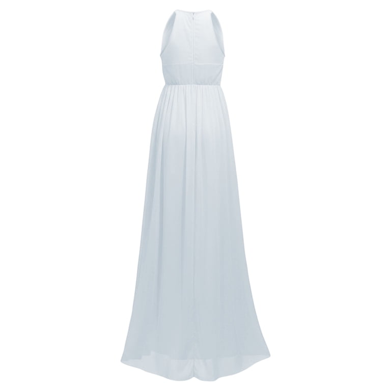 halter maternity maxi dress Gyujnb Sleeveless Tank Neck Elastic Gathered Empire Waist Lightweight Flowy Chiffon Loose A Line Floor Length Gown Elegant Bridesmaid Photoshoot,L icon_#_removable_Removable Cups