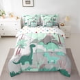 thumbnail image 2 of Homewish Green Dino 7 Pieces Bedding Comforter Set for Boys Girls,Cartoon Animal Dinosaur Full Bedding Set Lightweight,Botanical Plants Fitted Sheet Flat Sheet,Ultra Soft Home Decor,Reversible, 2 of 8