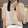 thumbnail image 2 of New Summer Arrivals Olyvenn Women Hollow Ice Silk Knitted Short Sleeved T-Shirt Women's Loose Crew Neck Knitted Sweater Female Jumper Top Beige XL, 2 of 3