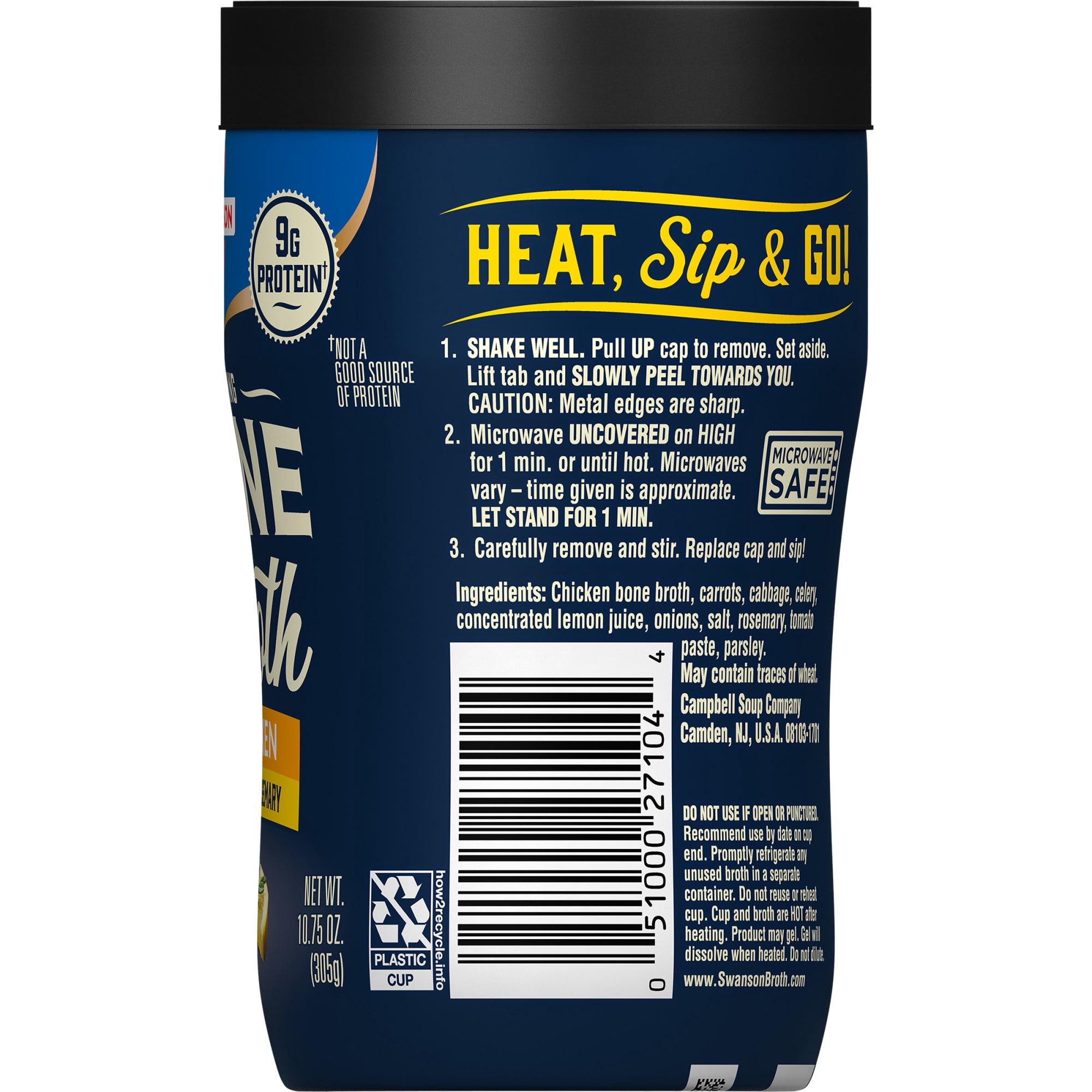 Swanson Sipping Bone Broth, Chicken Bone Broth with Lemon & Rosemary, 10.75 Ounce Sipping Cup