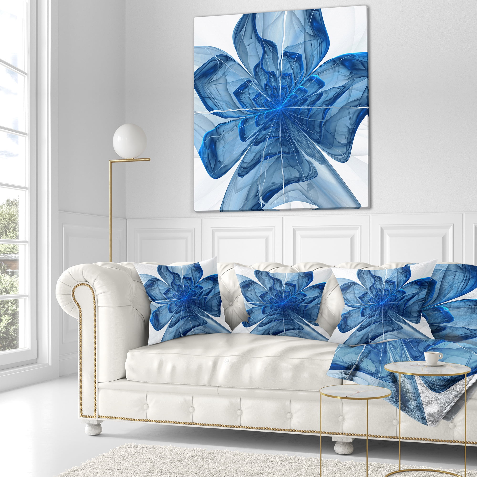Designart Blue Fractal Flower with Large Petals - Floral Throw Pillow - 18x18