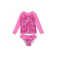thumbnail image 1 of Xingqing Kids Child Girls Two Piece Bikini Set Mermaid Print Long Sleeve Tops and Ruffle Shorts Swimsuit Rose Red 5-6 Years, 1 of 9