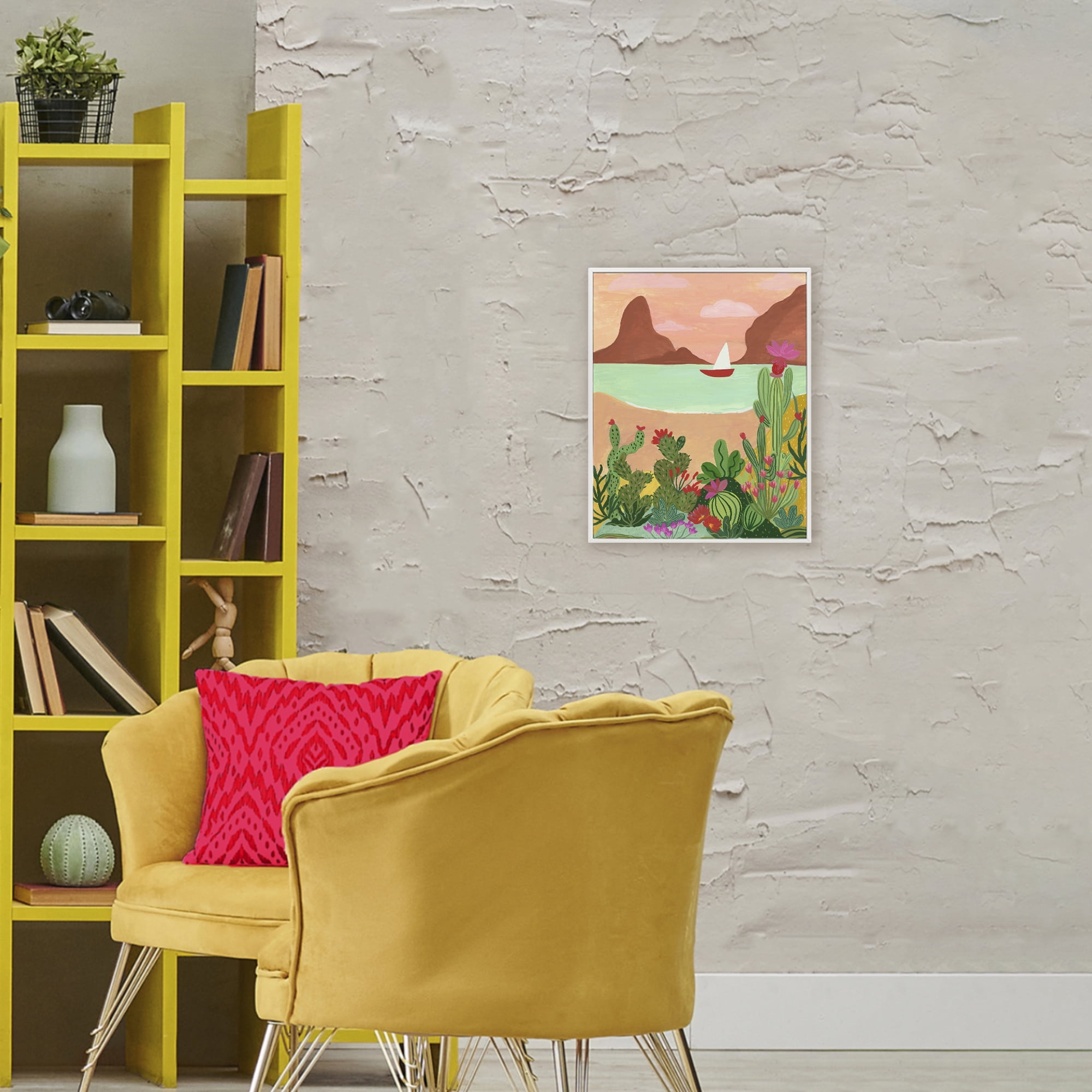 Desert Oasis Boat White Framed Giclee Art, design by Nabeela Rumi