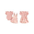thumbnail image 2 of BemeyourBBs Newborn Baby Girls Summer Clothes Infant Baby Girl 2 Piece Outfit Daisy Bib Overalls Set Short Sleeve Rib Knit Romper With Flower Print Suspender Shorts Set Pockets, 2 of 9