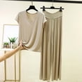 thumbnail image 2 of FengMoreActive Women's 2PC Pajamas Set V-Neck Tshirt And Wide Leg Pants Loose Sleepwear Suits Solid Color Casual Pajamas Sets, 2 of 5