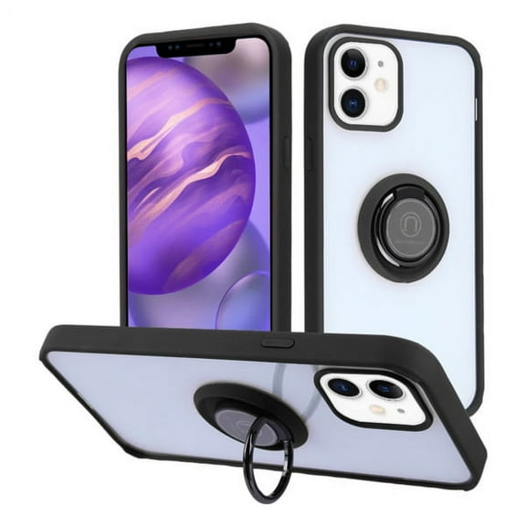 Apple iPhone 12 Pro, iPhone 12 /6.1" Phone Case Clear Transparent Hybrid Ring Stand TPU Hard Protective with Car Mount Kickstand Cover [BLACK] for Apple iPhone 12 /12 Pro