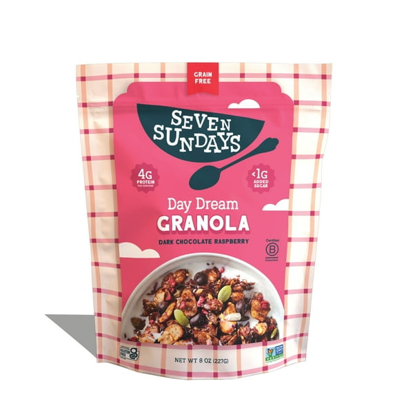 Seven Sundays Dark Chocolate Raspberry Breakfast Granola, Gluten Free, Grain Free, 8 oz, 1 Bag